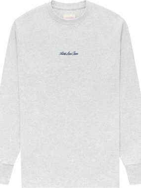 Aime Leon Dore Gray Sweatshirt with Cream Label and Gold Text